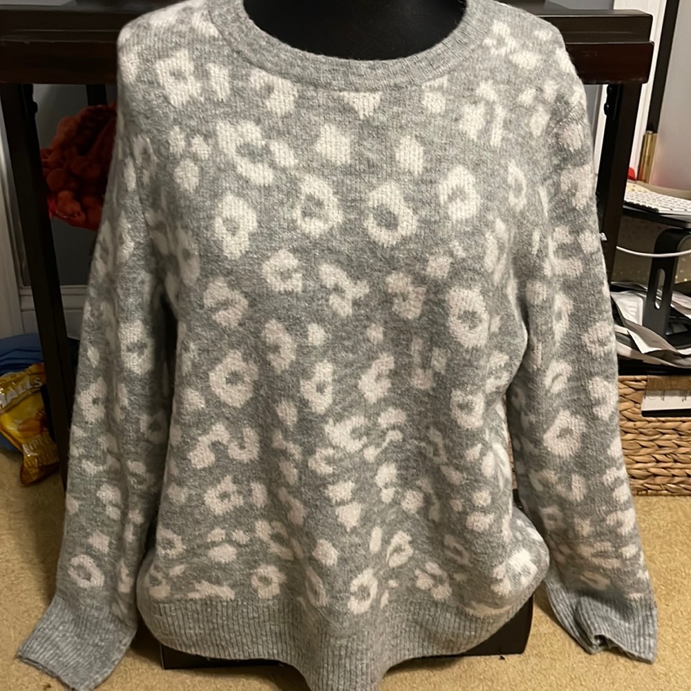 Grey Leopard Print Sweater